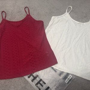 Lot of 2 Shein Womens Eyelet Lace Trim Camisole Top Fuschia White Large NWT